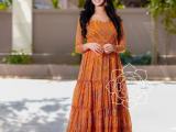 X lady launching layered bandhani maxy